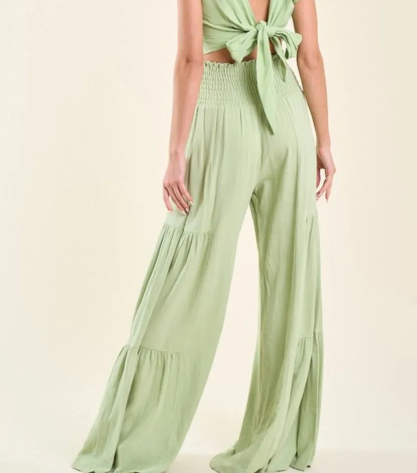 Bridget Smocked Wide Leg Pants - Lime