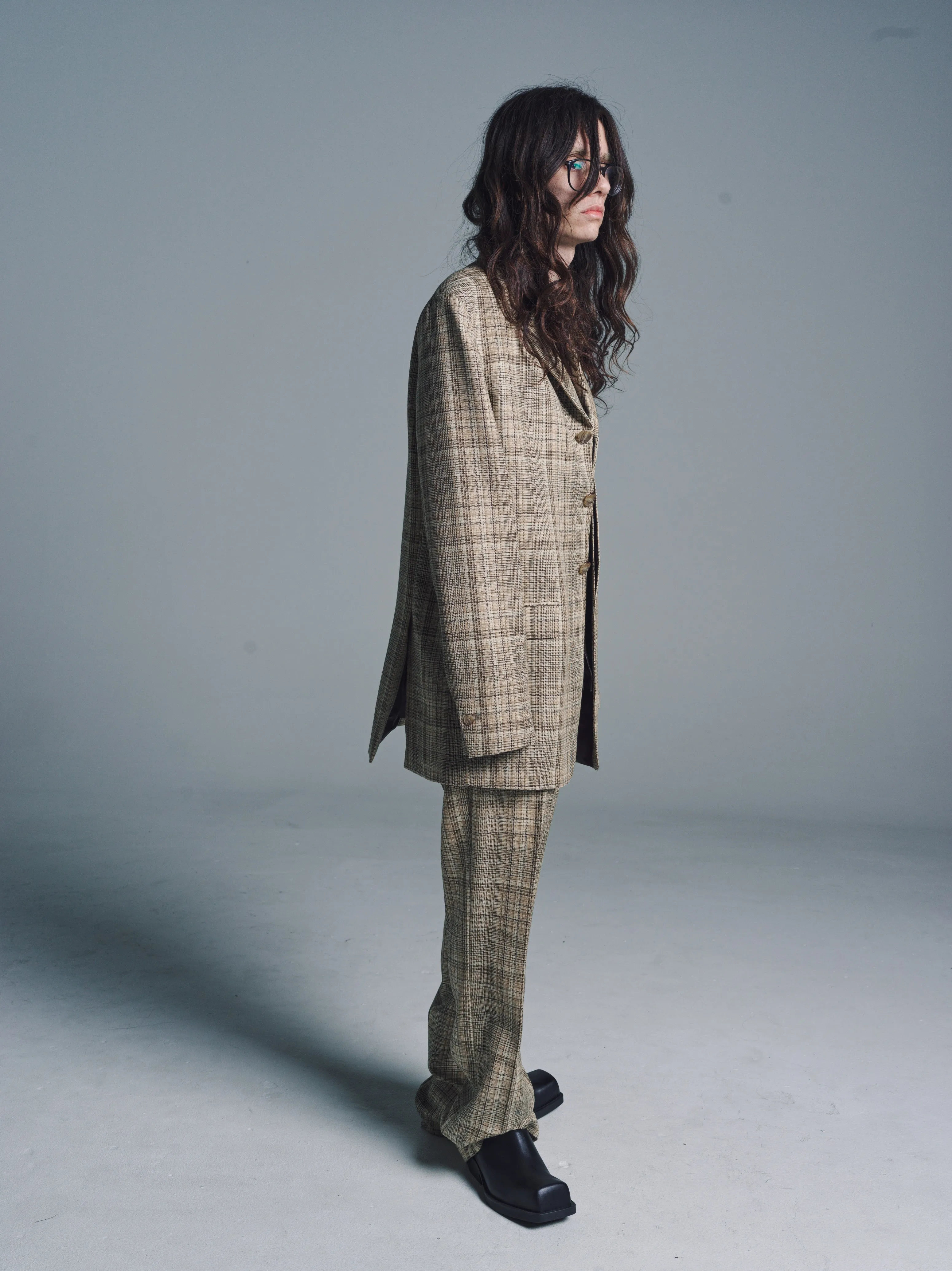 Brown Check Wool Mika 3 Button Blazer