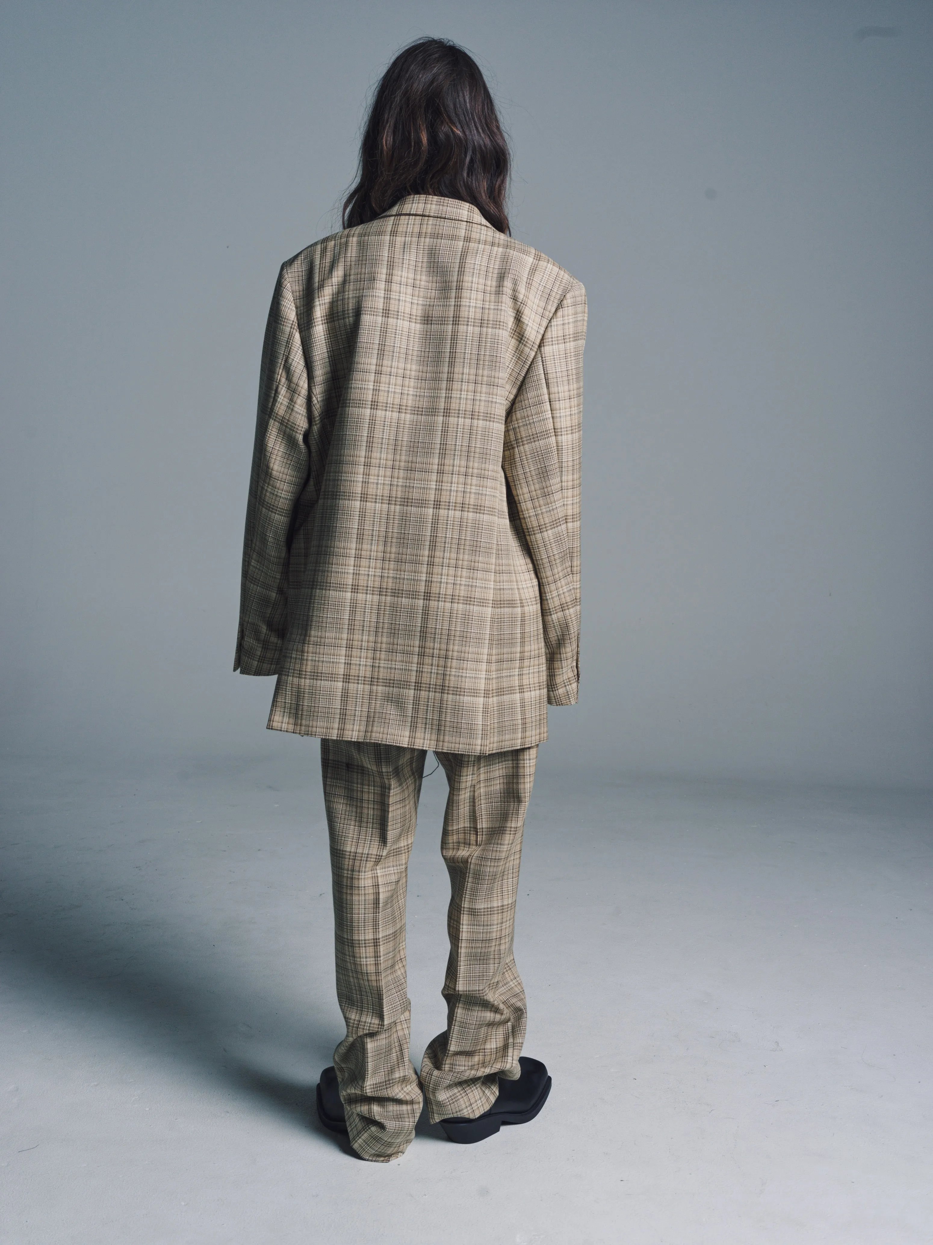 Brown Check Wool Mika 3 Button Blazer