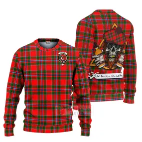 Butter Tartan Ugly Sweater with Family Crest and Bearded Skull Holding Bottles of Whiskey