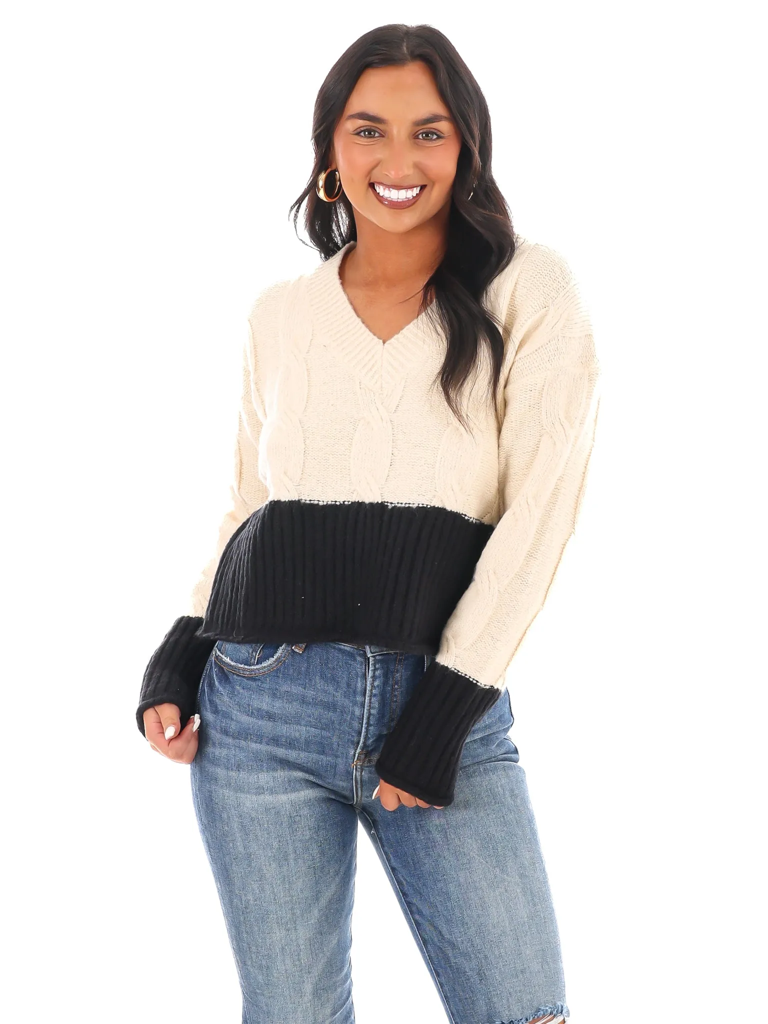 Cable Charm Crop Sweater