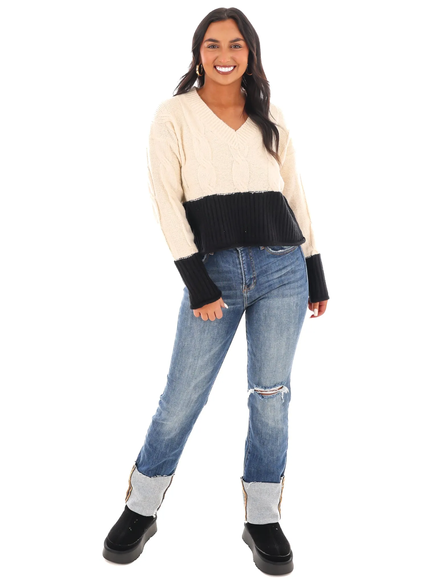 Cable Charm Crop Sweater