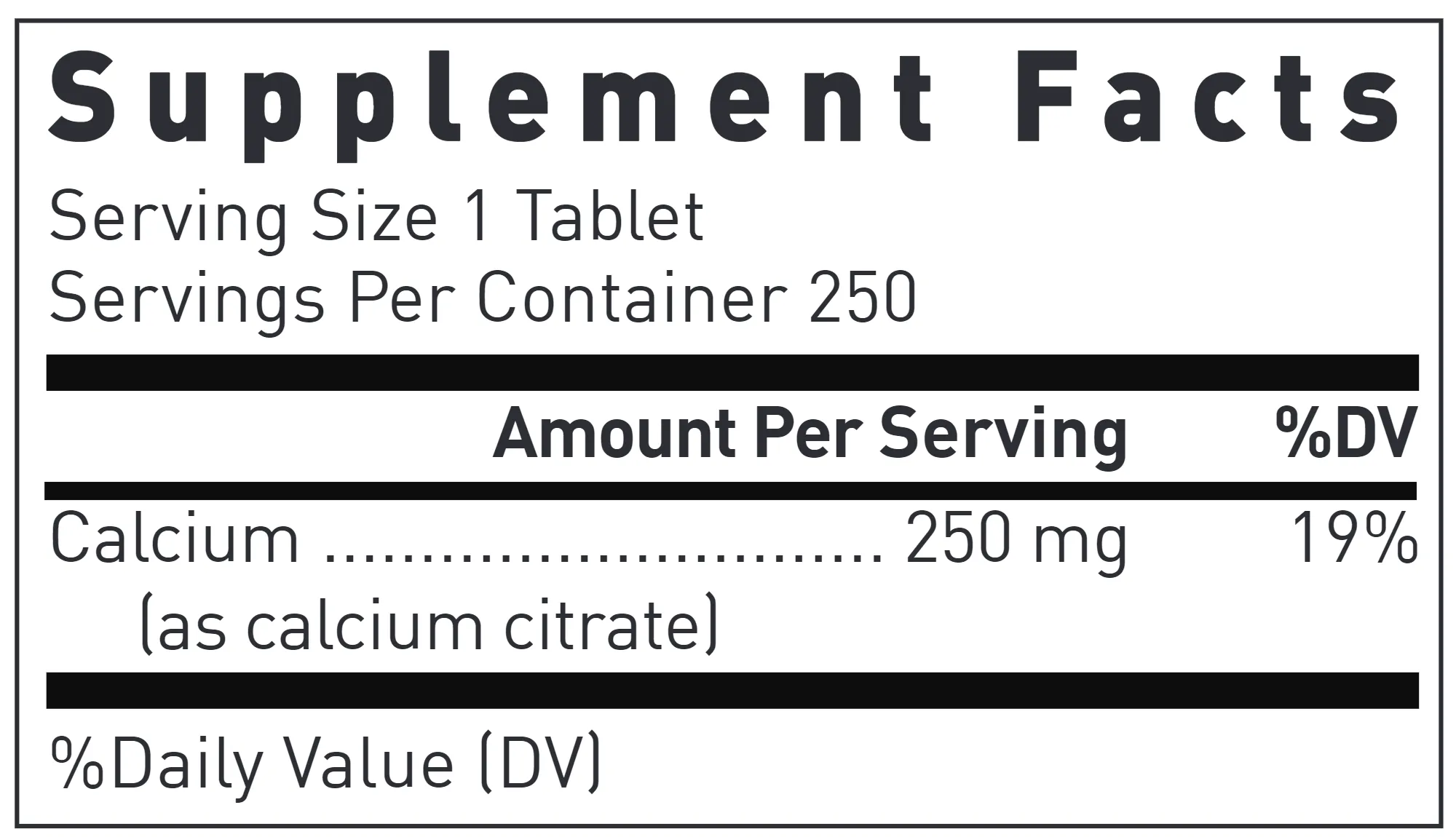 Calcium Citrate 250 mg. 250 Tablets - Special Order