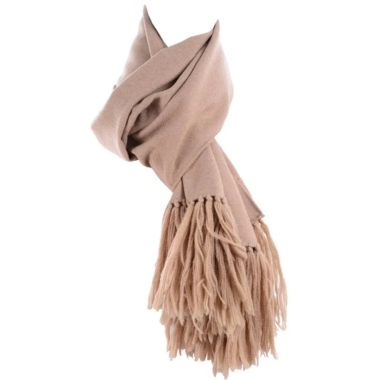 Camel Wool Vintage Blanket Scarf or Wrap w/ Long Tassels