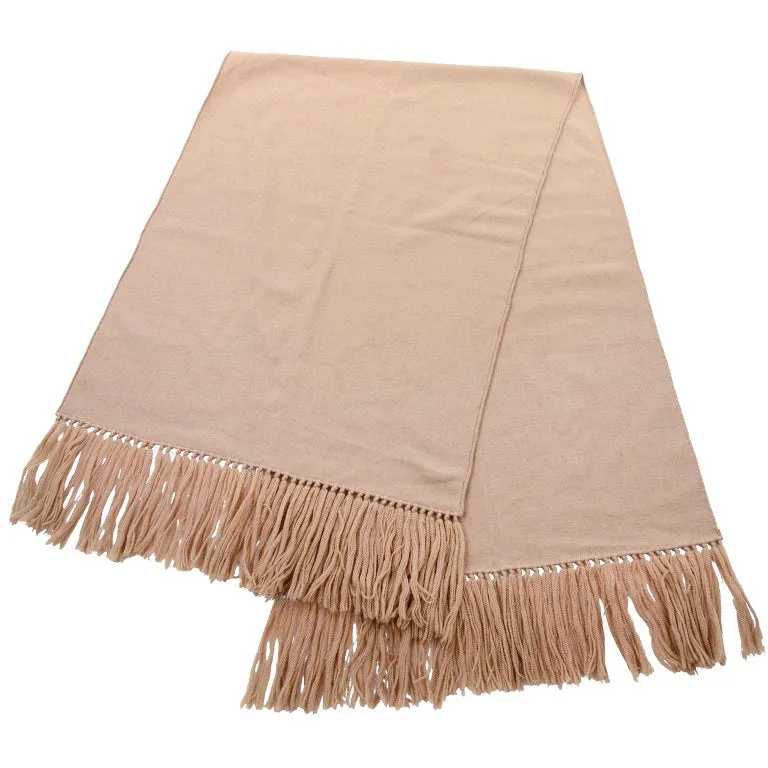 Camel Wool Vintage Blanket Scarf or Wrap w/ Long Tassels