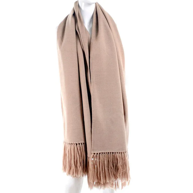 Camel Wool Vintage Blanket Scarf or Wrap w/ Long Tassels