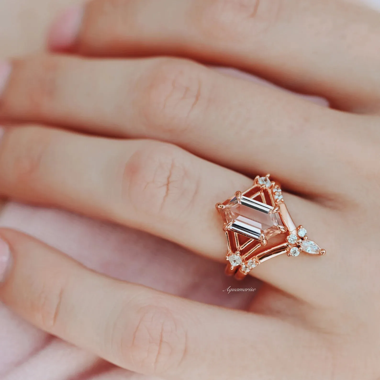 Celtic Hexagon Morganite Couples Ring