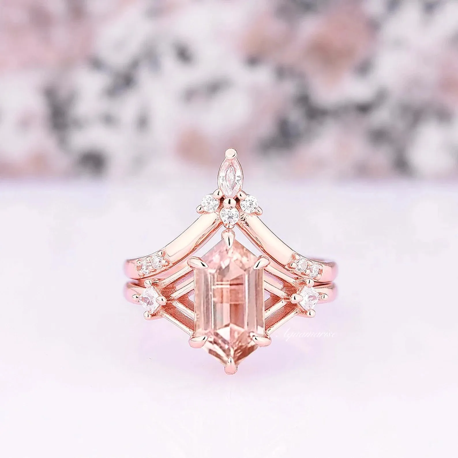 Celtic Hexagon Morganite Couples Ring