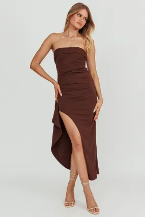 Cha Cha Strapless Thigh Split Dress Chocolate