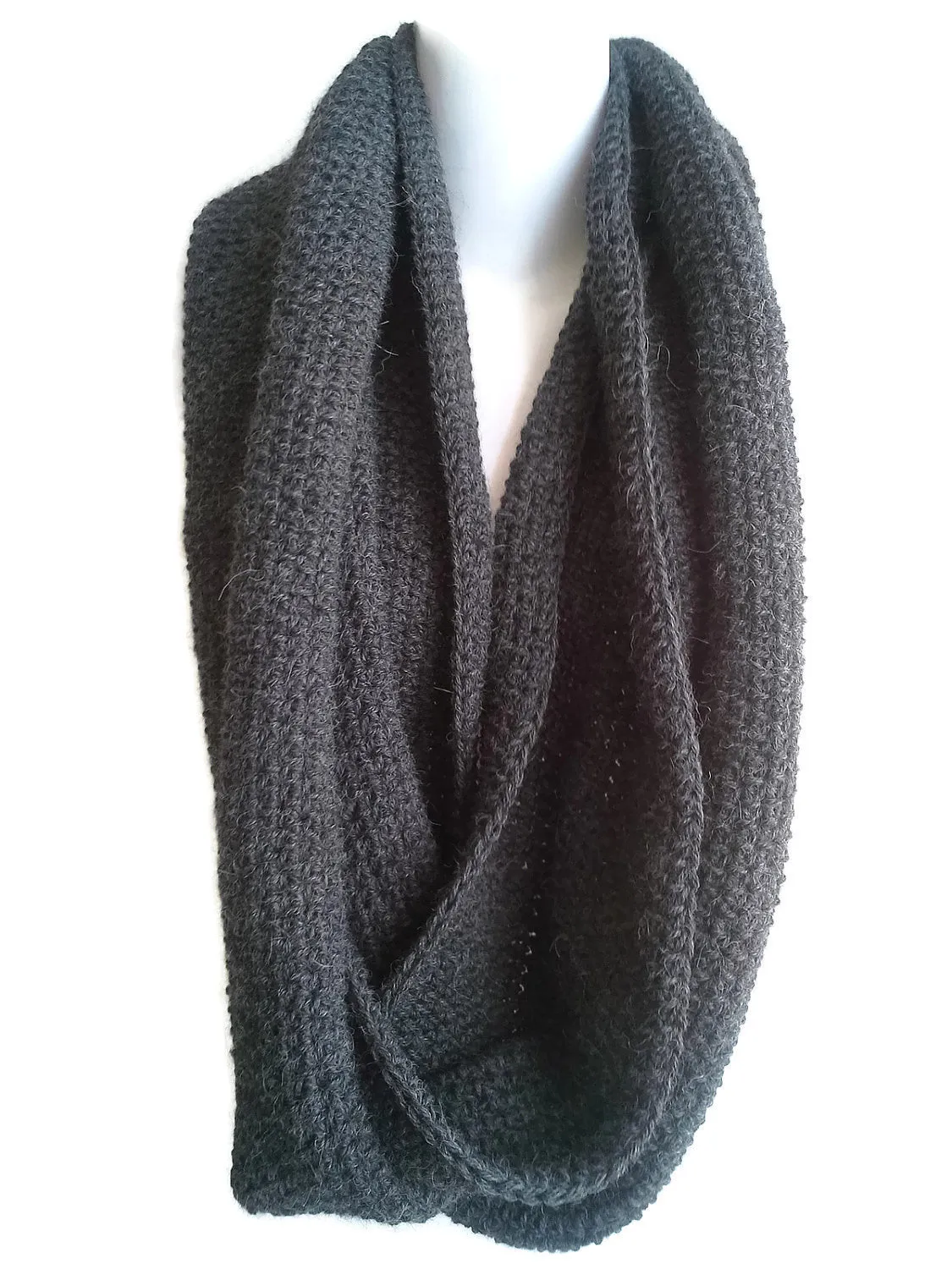 Charcoal Grey Pure Alpaca Infinity Scarf