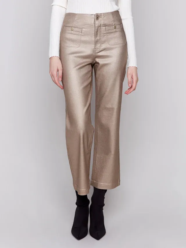 Charlie B Bronze Metallic Wax Flared Pants