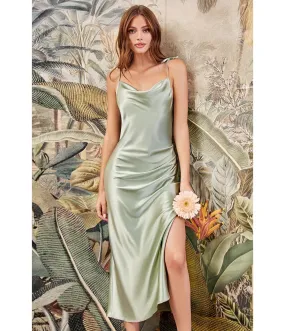 Cinderella Divine  Sage Satin Slip Homecoming Midi Dress