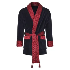 Cliveden Short Velvet Navy Smoking Jacket Robe