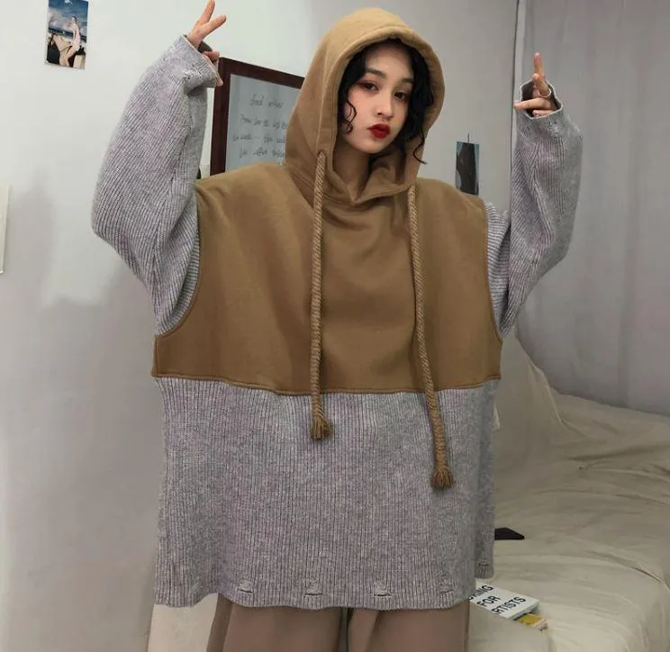 Comfy Stitching Rope Oversized Hooded Sweatshirt