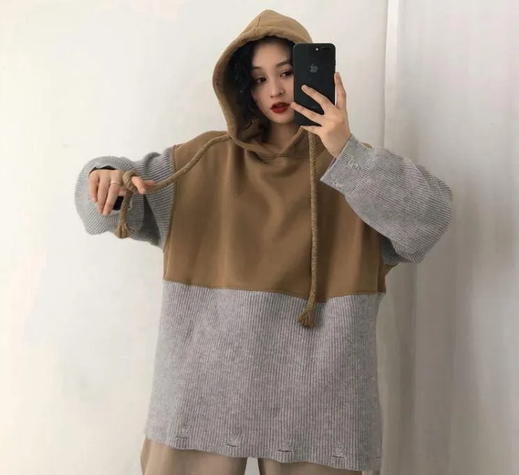 Comfy Stitching Rope Oversized Hooded Sweatshirt