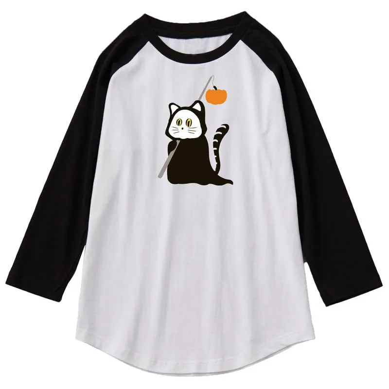 CORIRESHA Men's Halloween Costume Ghost Pumpkin Pattern Funny Contrast T-Shirt