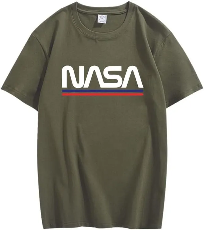 CORIRESHA Teen NASA Letter Print Casual Crew Neck Short Sleeve Basic Cotton T-Shirt