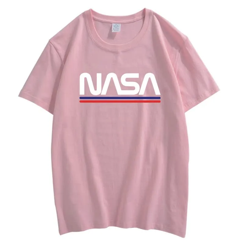 CORIRESHA Teen NASA Letter Print Casual Crew Neck Short Sleeve Basic Cotton T-Shirt