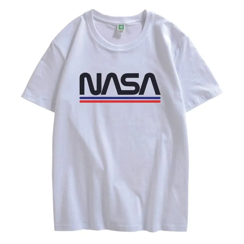 CORIRESHA Teen NASA Letter Print Casual Crew Neck Short Sleeve Basic Cotton T-Shirt