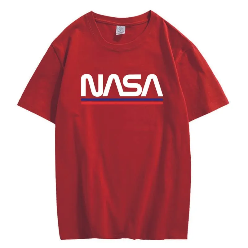 CORIRESHA Teen NASA Letter Print Casual Crew Neck Short Sleeve Basic Cotton T-Shirt