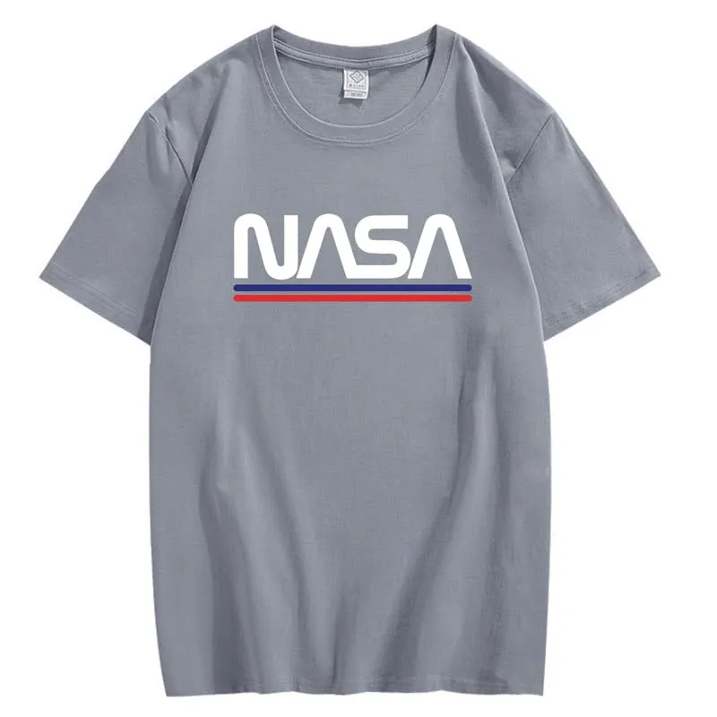 CORIRESHA Teen NASA Letter Print Casual Crew Neck Short Sleeve Basic Cotton T-Shirt