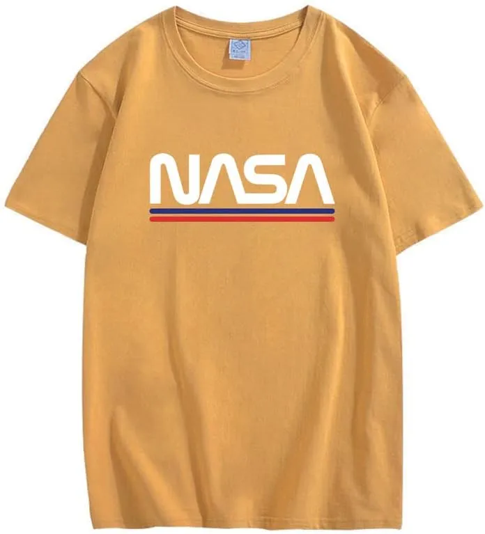 CORIRESHA Teen NASA Letter Print Casual Crew Neck Short Sleeve Basic Cotton T-Shirt