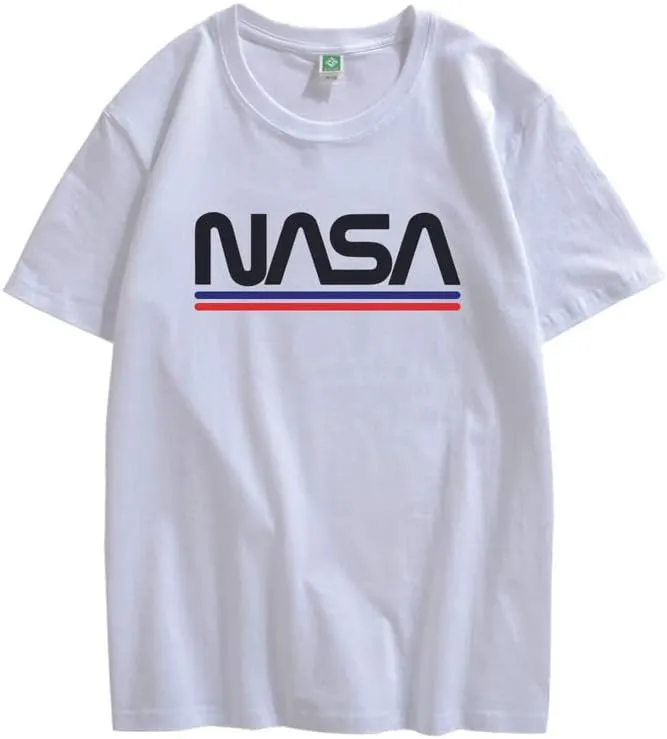 CORIRESHA Teen NASA Letter Print Casual Crew Neck Short Sleeve Basic Cotton T-Shirt