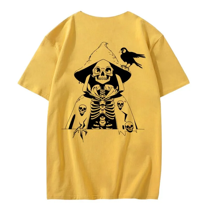 CORIRESHA Teen Skull Print T-Shirt Crewneck Short Sleeve Casual Cotton Halloween Costume