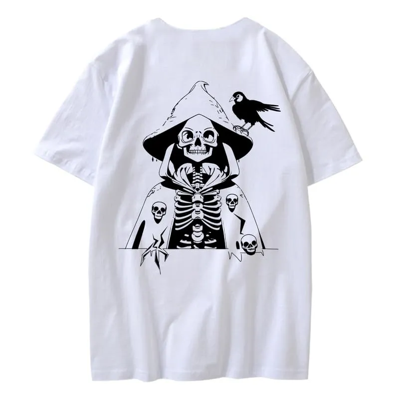 CORIRESHA Teen Skull Print T-Shirt Crewneck Short Sleeve Casual Cotton Halloween Costume