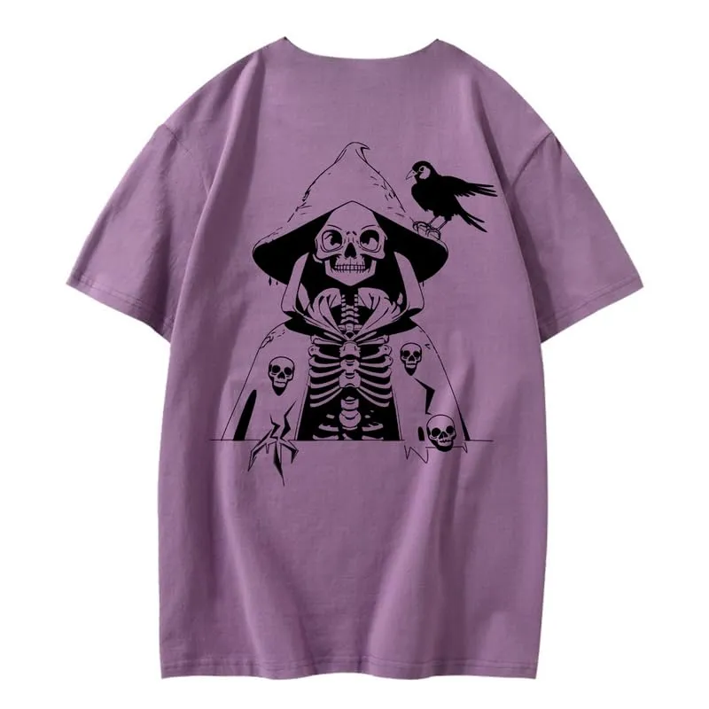 CORIRESHA Teen Skull Print T-Shirt Crewneck Short Sleeve Casual Cotton Halloween Costume