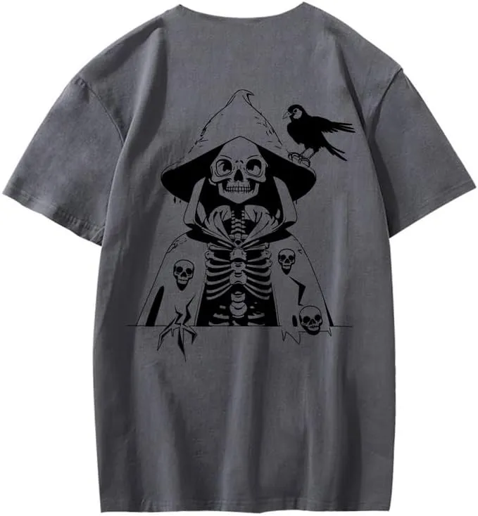 CORIRESHA Teen Skull Print T-Shirt Crewneck Short Sleeve Casual Cotton Halloween Costume