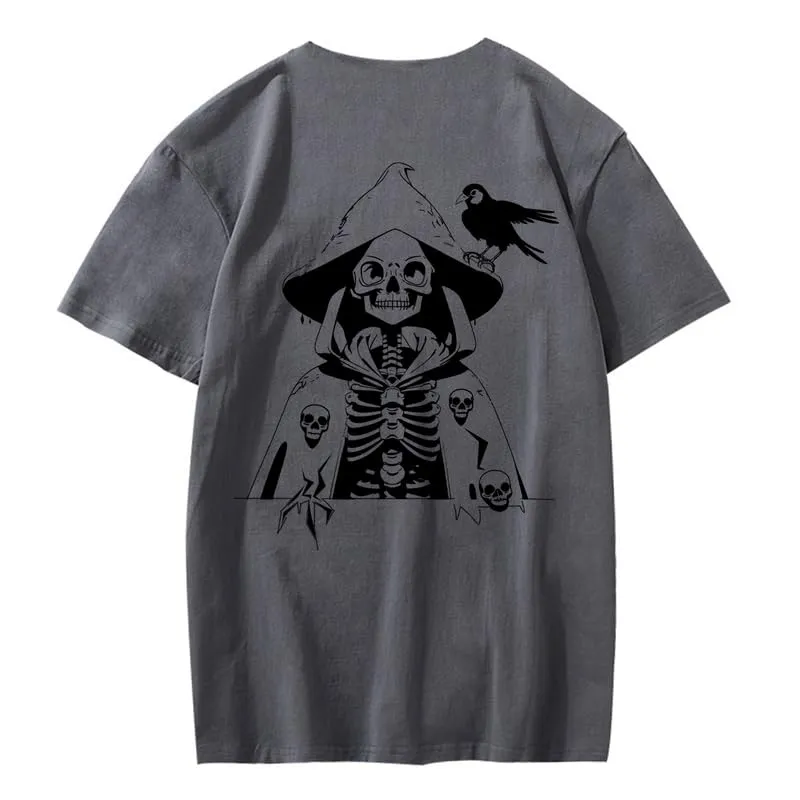 CORIRESHA Teen Skull Print T-Shirt Crewneck Short Sleeve Casual Cotton Halloween Costume