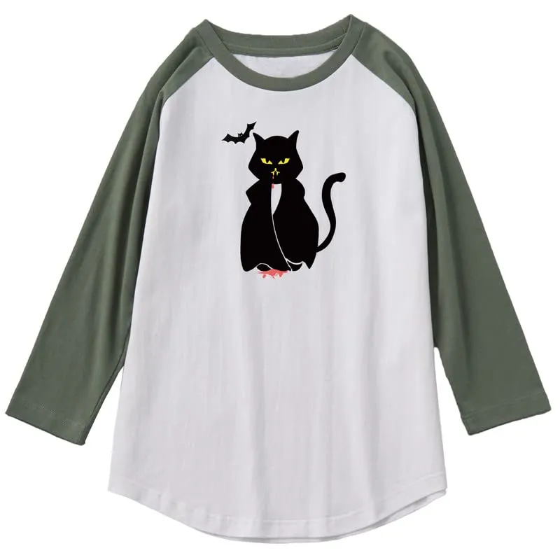 CORIRESHA Teen's Halloween Gothic T-Shirt Funny Cats Cotton Shoulder Sleeve Top