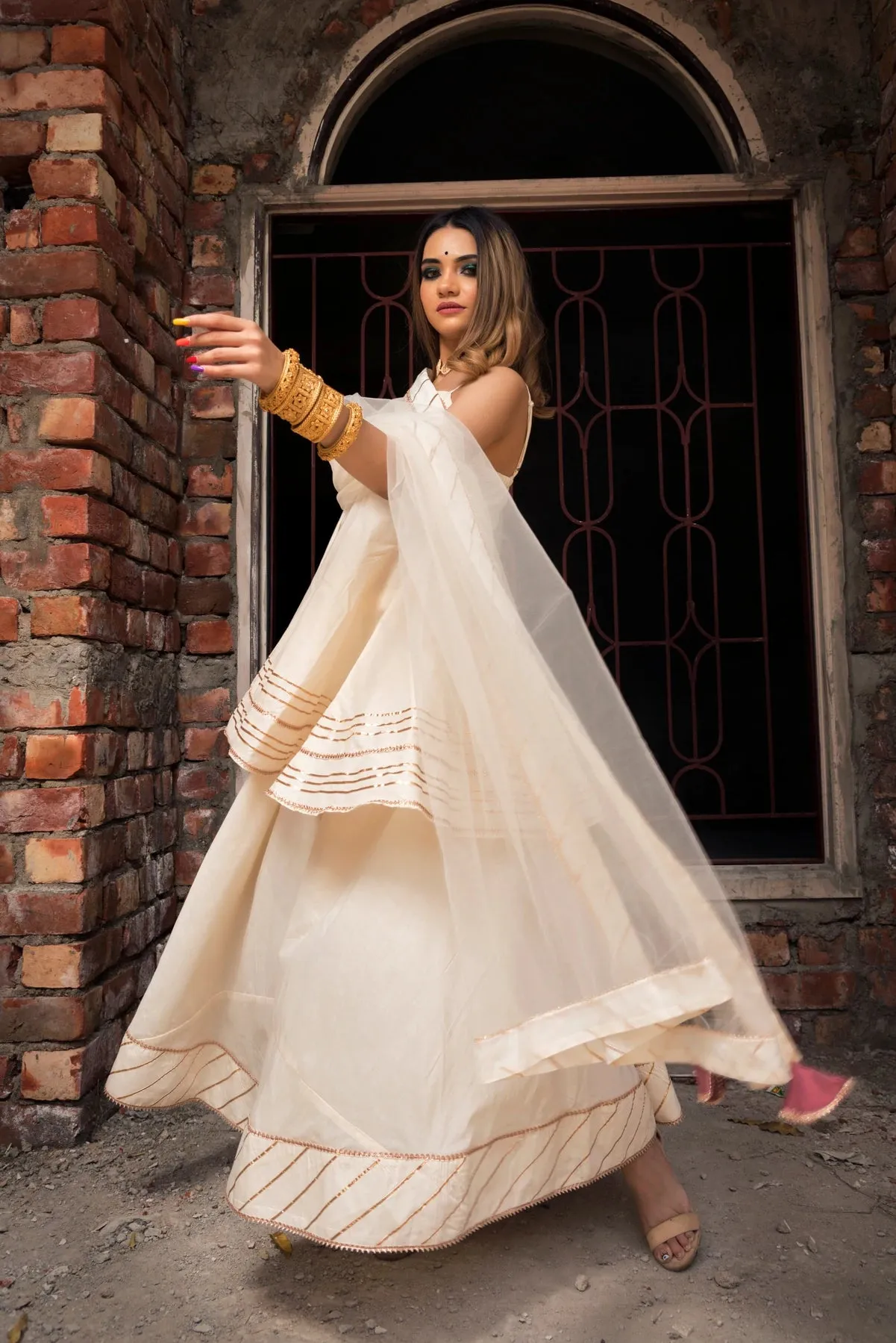 Cotton Silk Off White Kurta Palazzo Set with Dupatta