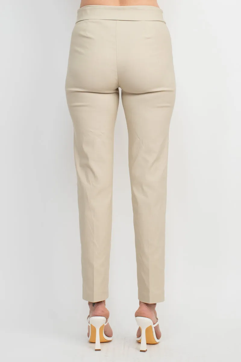 Counterparts Mid Rise Banded Waist Tie Waist Luxe Stretch Slim Leg Pant