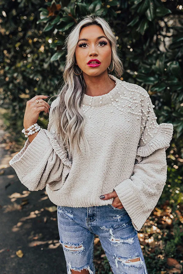 Cuddle Up With Cocoa Embellished Sweater in Stone