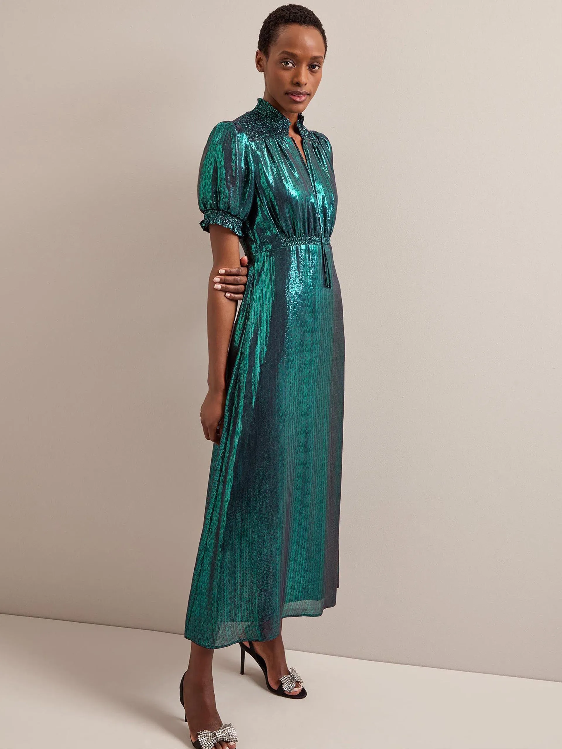 Dark green Irina silk blend bias cut maxi dress