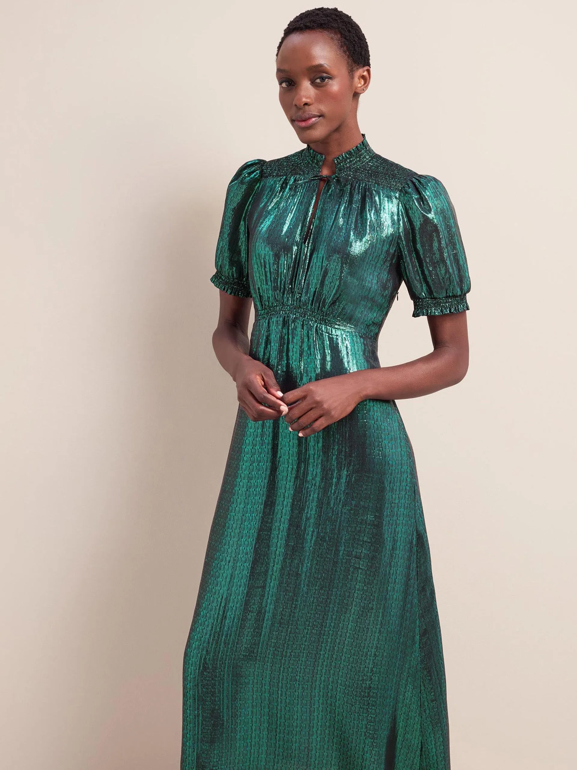 Dark green Irina silk blend bias cut maxi dress