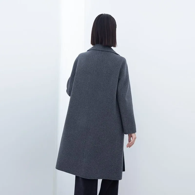 Dark Grey Long Double Breasted Wool Coats