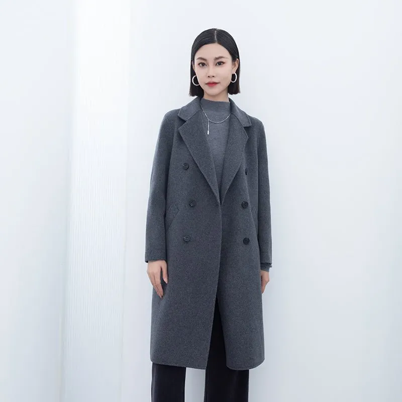 Dark Grey Long Double Breasted Wool Coats