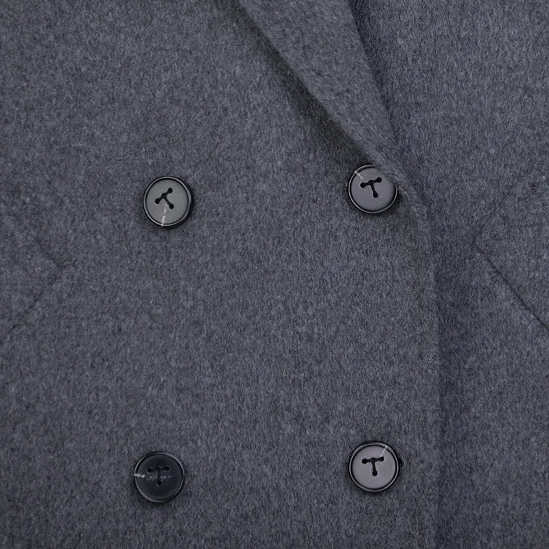 Dark Grey Long Double Breasted Wool Coats