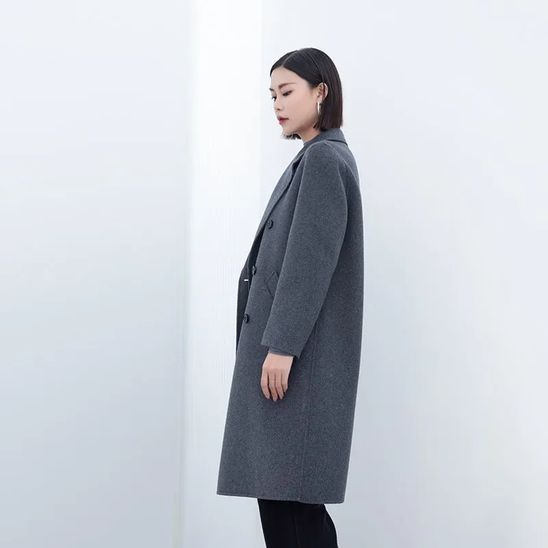 Dark Grey Long Double Breasted Wool Coats