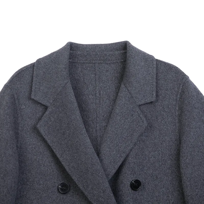 Dark Grey Long Double Breasted Wool Coats