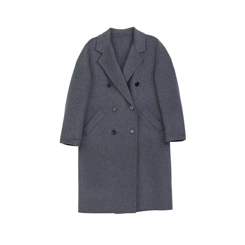 Dark Grey Long Double Breasted Wool Coats