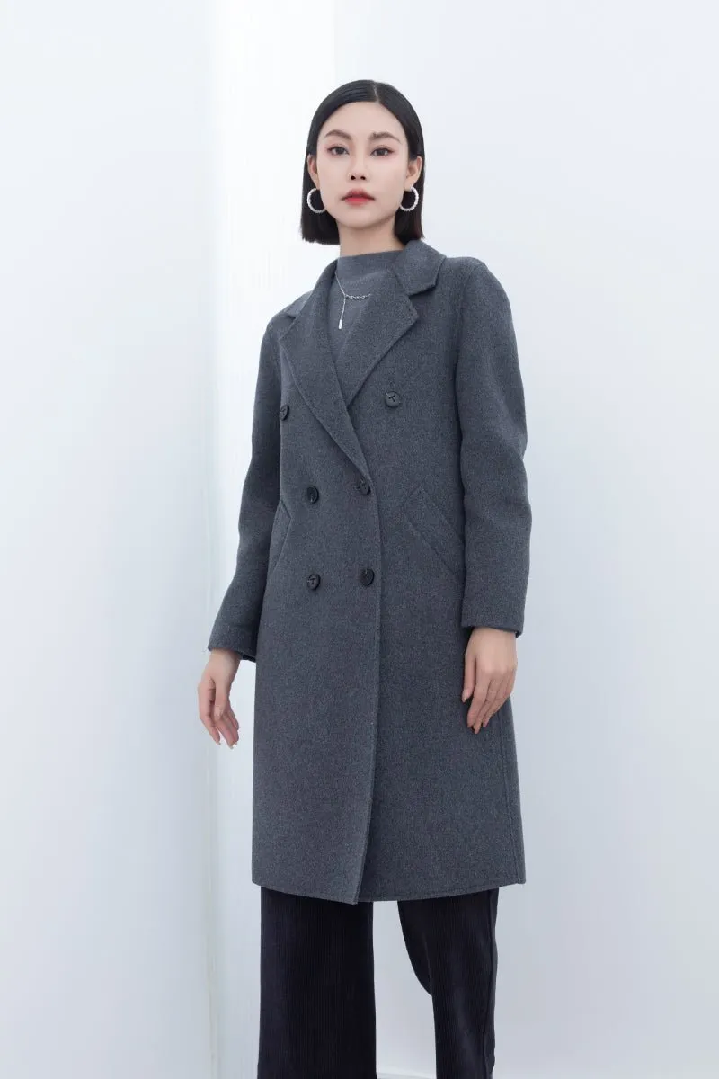 Dark Grey Long Double Breasted Wool Coats