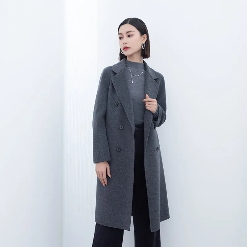 Dark Grey Long Double Breasted Wool Coats