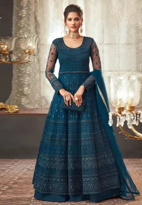 Deep Blue Embroidered Anarkali Gown