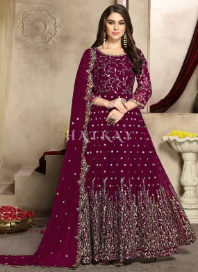 Deep Wine Georgette Wedding Anarkali Suit