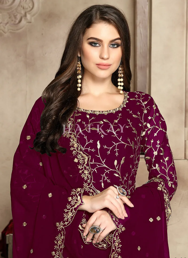 Deep Wine Georgette Wedding Anarkali Suit