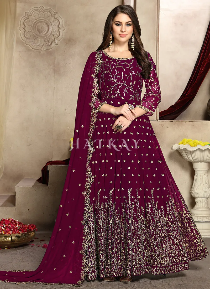 Deep Wine Georgette Wedding Anarkali Suit